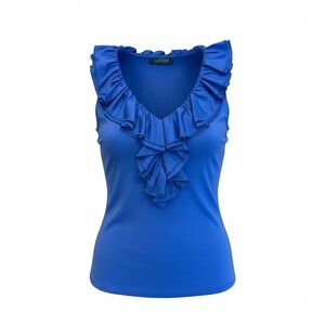 Ralph Lauren Blue Ruffle V-Neck Top